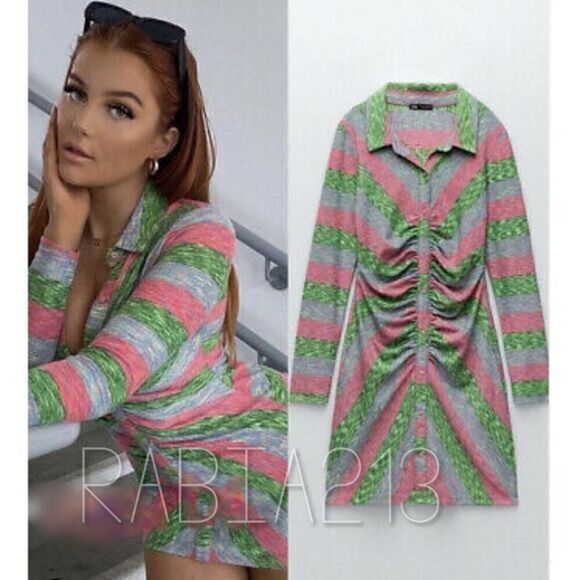 ZARA SHIRT DRESS WITH RUCHING - Picture 9 of 12